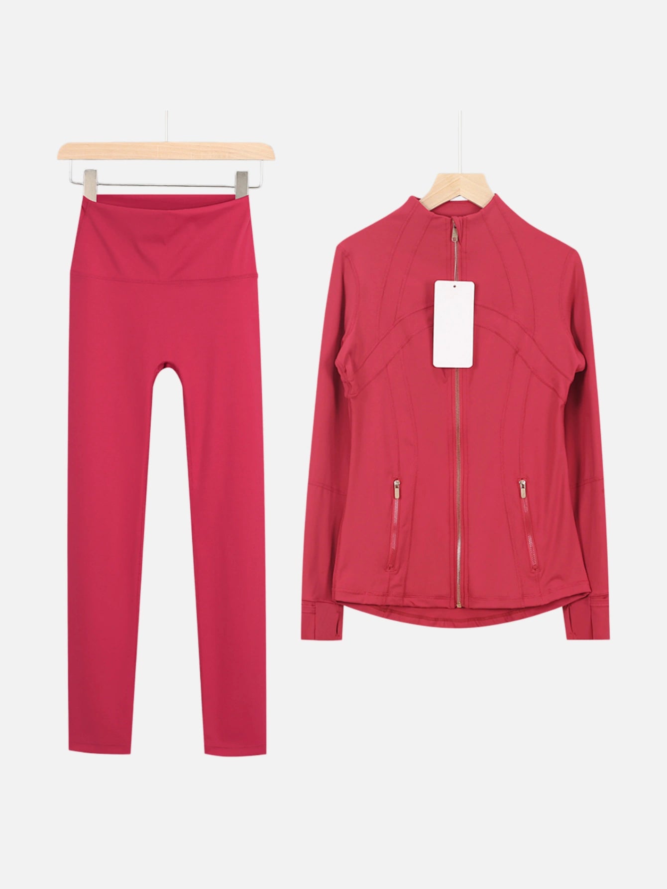 Gold Zipper Matching Yoga Set – Women's 2-Piece Workout Tracksuit
