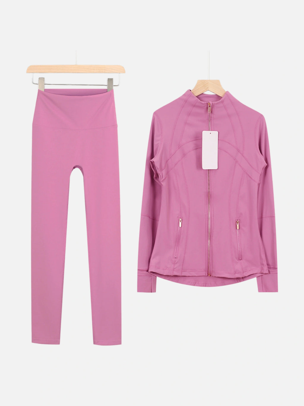 Gold Zipper Matching Yoga Set – Women's 2-Piece Workout Tracksuit