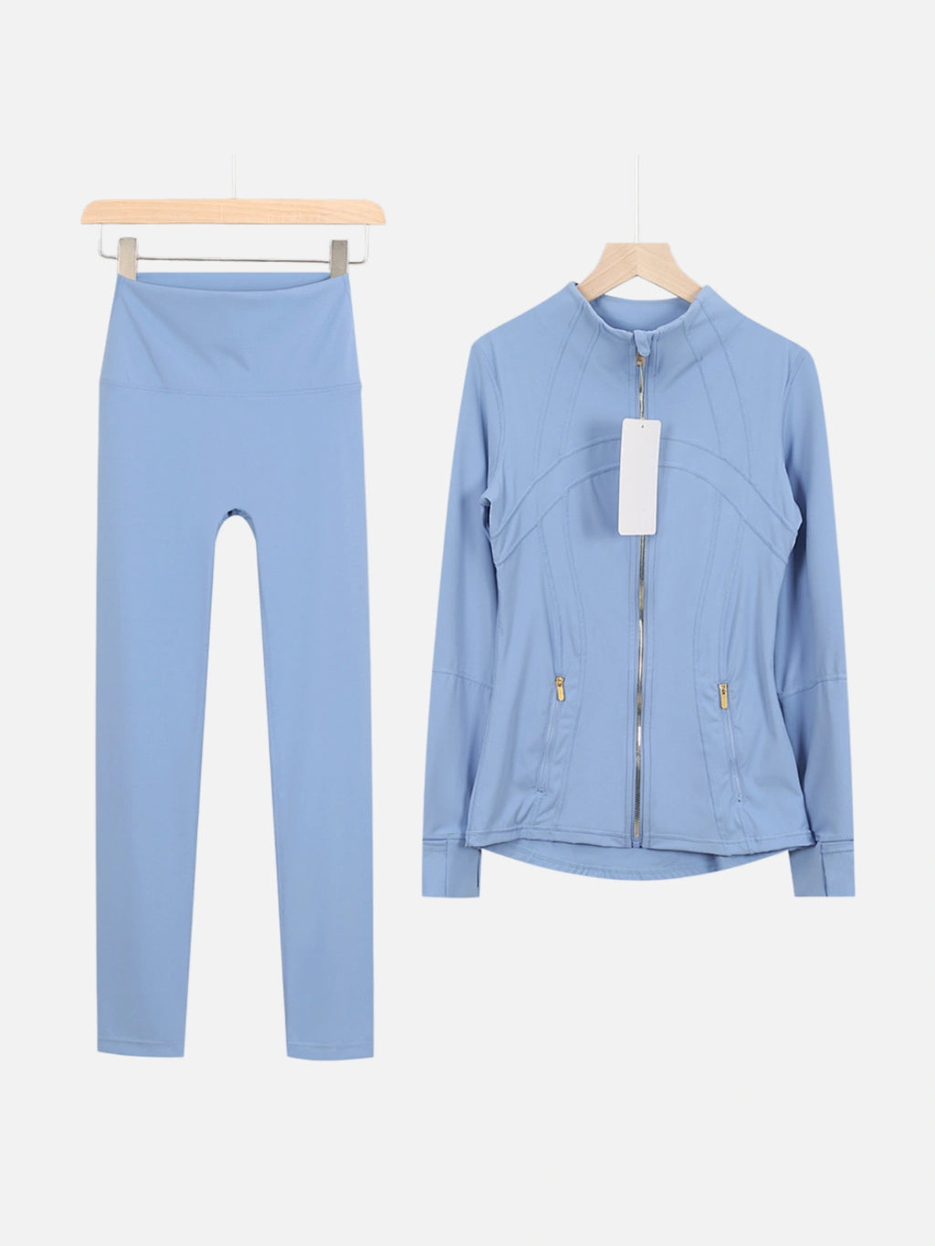 Gold Zipper Matching Yoga Set – Women's 2-Piece Workout Tracksuit