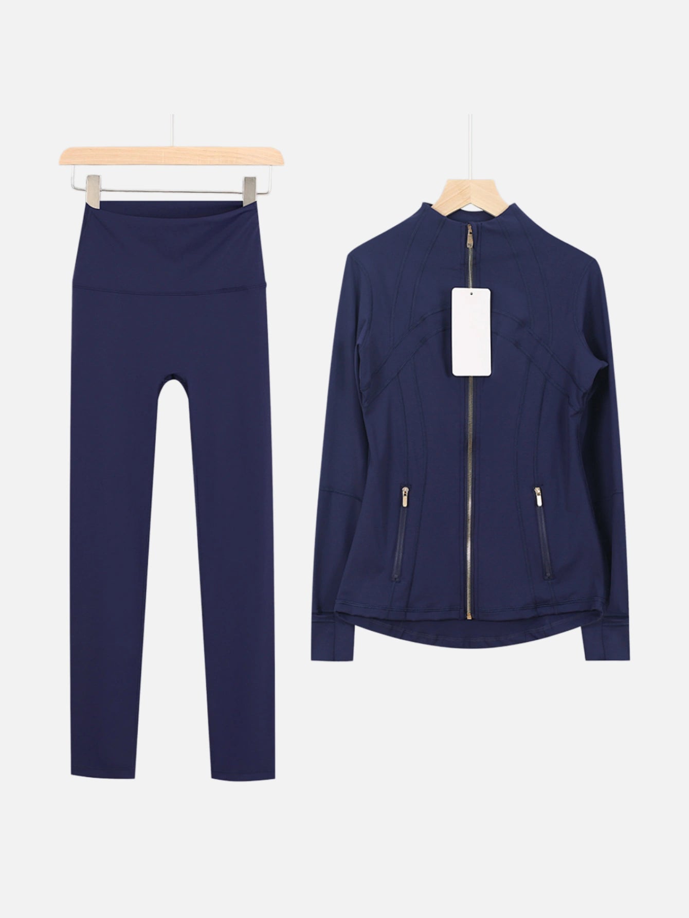 Gold Zipper Matching Yoga Set – Women's 2-Piece Workout Tracksuit