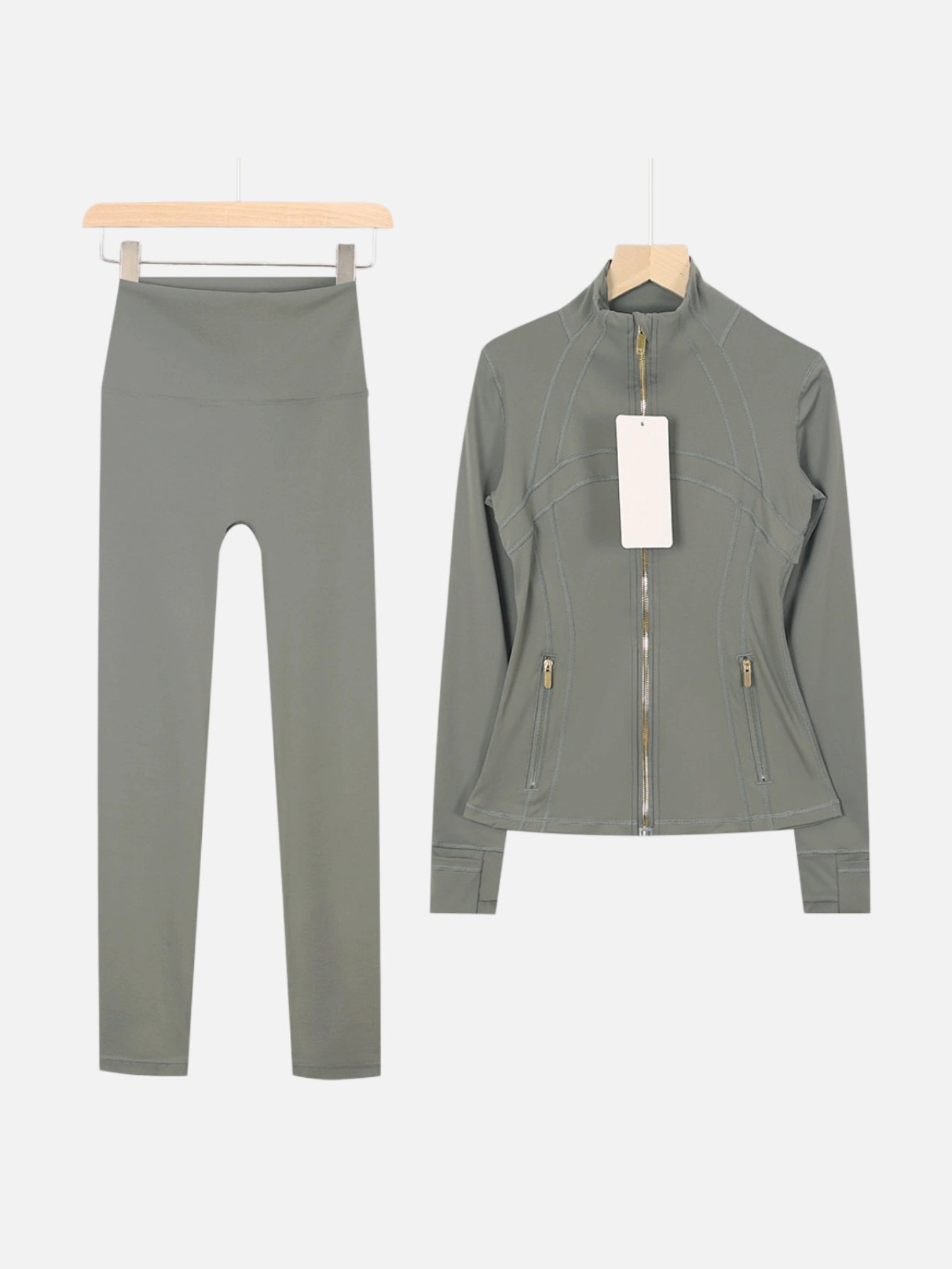 Gold Zipper Matching Yoga Set – Women's 2-Piece Workout Tracksuit