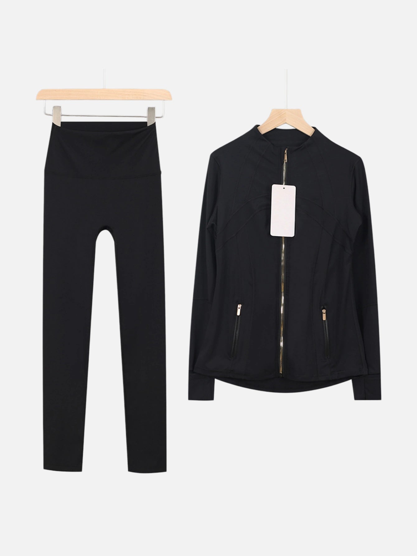 Gold Zipper Matching Yoga Set – Women's 2-Piece Workout Tracksuit