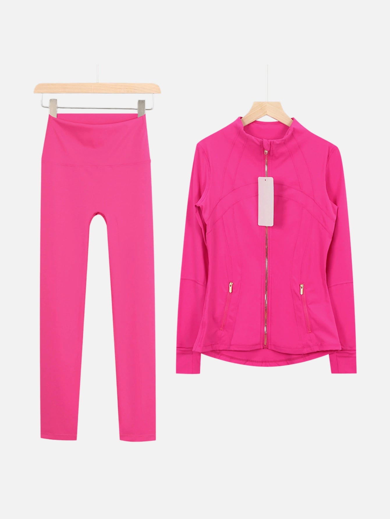 Gold Zipper Matching Yoga Set – Women's 2-Piece Workout Tracksuit